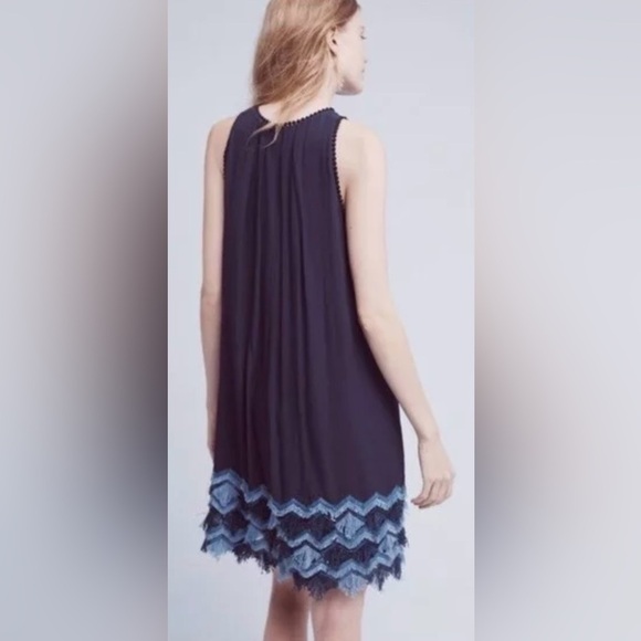 ANTHROPOLOGIE Maeve Festivity Swing Dress Navy Mini Shift Sleeveless Size 6 - Picture 2 of 11